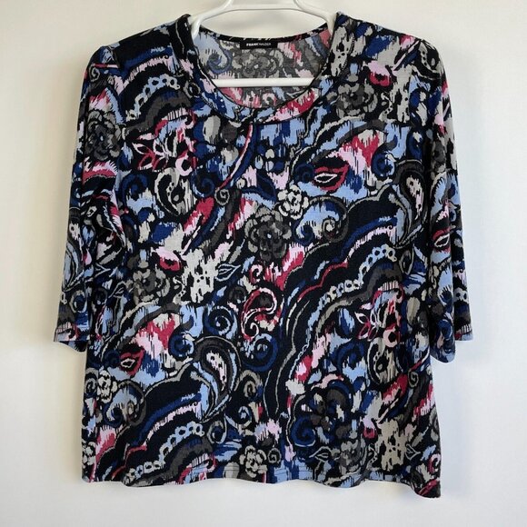 Frank Walder Womens Paisley Print 3/4 Sleeve Top Size 16 Multicolor Stretch Stud - Picture 1 of 9